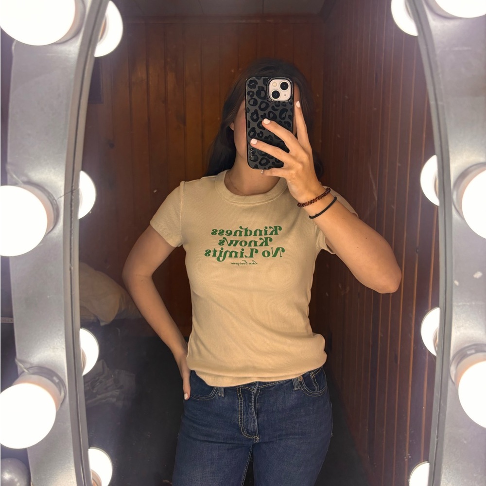 Old Navy Tan Tee with Green Print